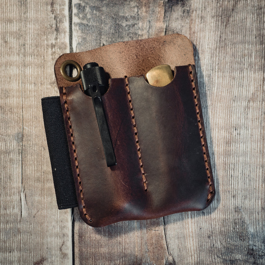 EDC Leather Pocket Organizer, Pocket Slip, Pocket Knife Pouch, EDC Carrier,  with Pen Loop, Everyday Carry Organizers, Full Grain Leather. Chestnut. :  : Fashion